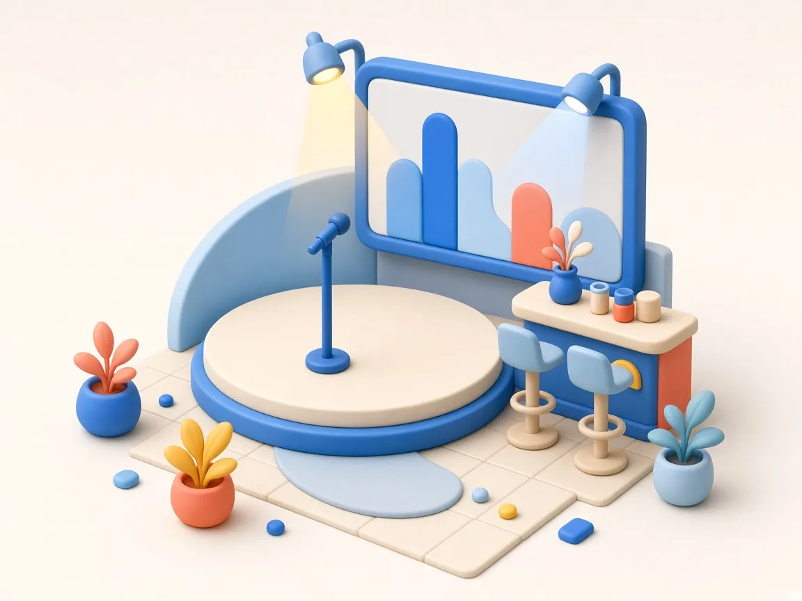 Illustrazione di un palco con microfoni e faretti