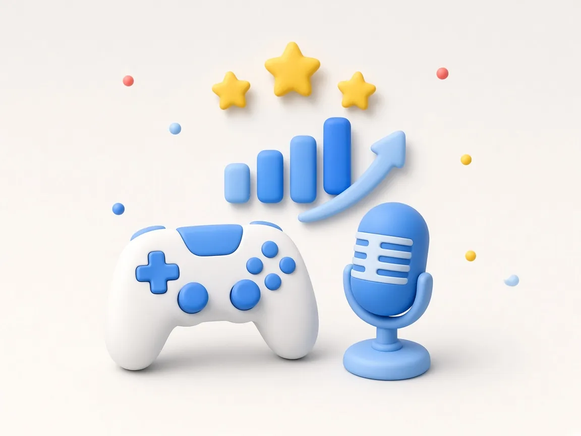 Illustrazione di un microfono, una stella e un gamepad