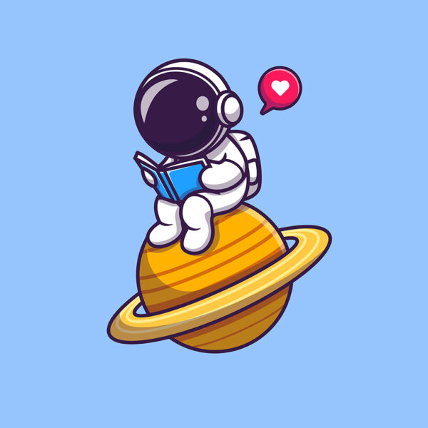 Cute Astronaut Read Book On Planet Cartoon Vector Icon Illustration. Science Technology Icon Concept Isolated Premium Vector. Flat Cartoon Style